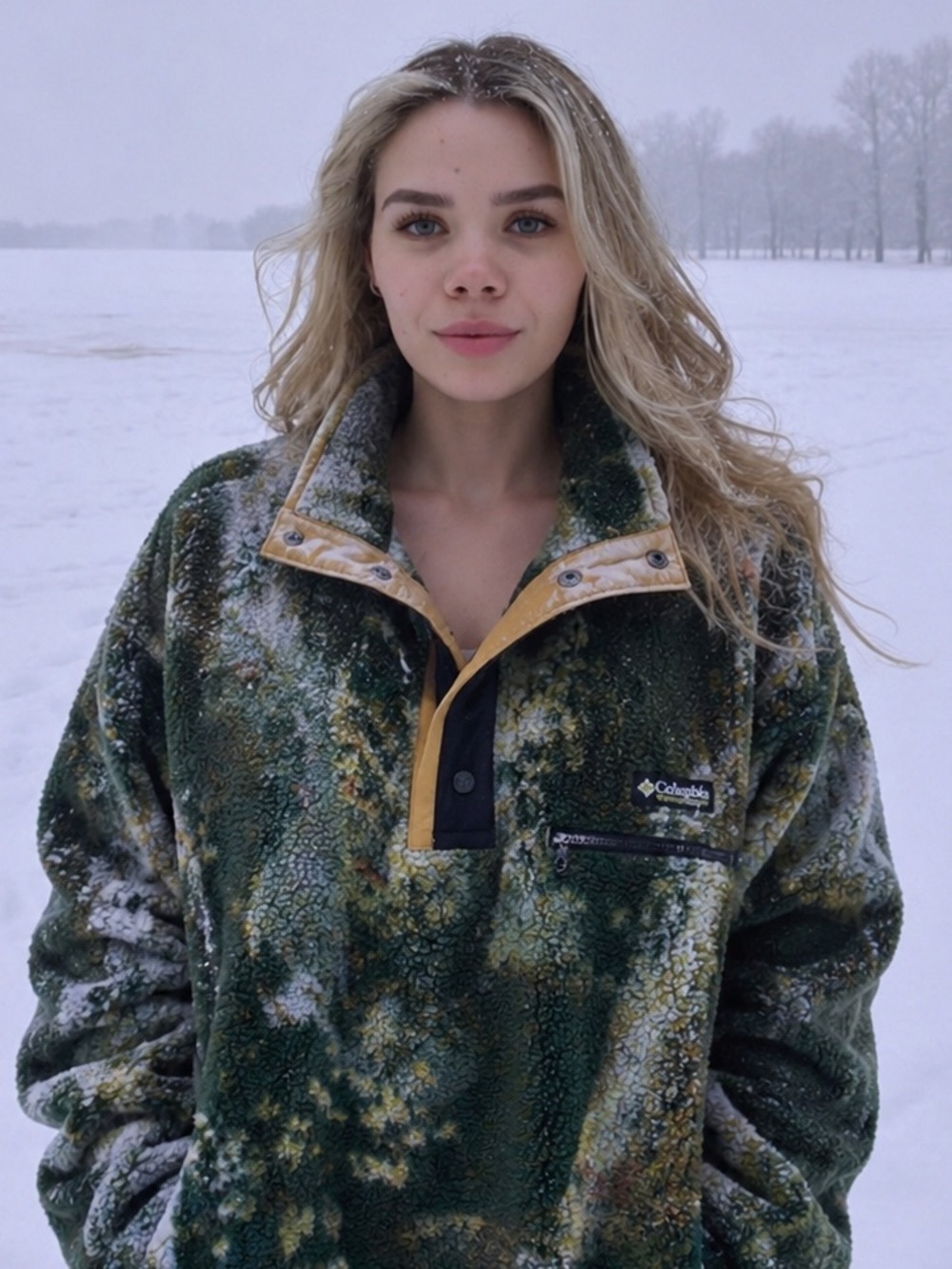 Columbia Blue and Green Patterned Fleece Pullover